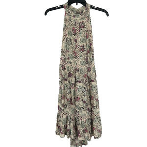 Sunday Mi Amor Pink Floral Halter Dress Open Back Boho Cottagecore Size S